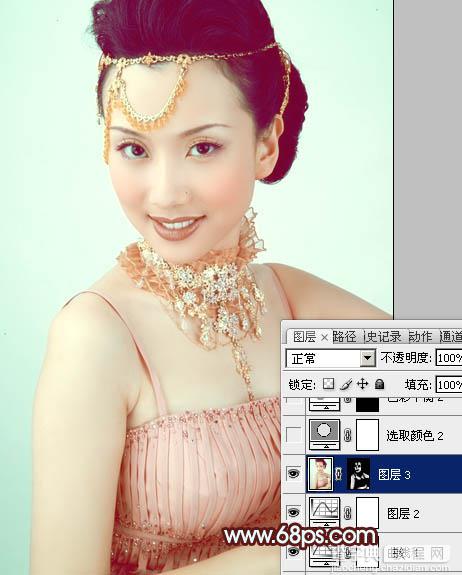 Photoshop调出写真人物图片甜美的粉青色16