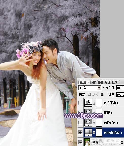 Photoshop将外景婚片打造成浪漫的紫红色4