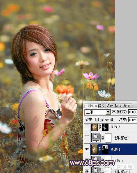 Photosho将花景美女图片调出流行的淡暖色效果8