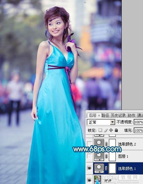 Photoshop下将街景美女图片调成时尚的青蓝色7