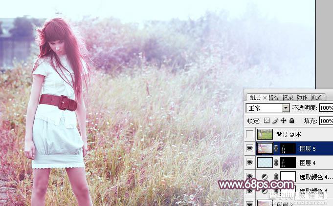 Photoshop将外景人物图片打造出唯美可爱的韩系粉调蓝紫色29