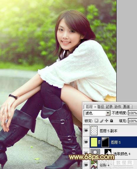 Photoshop将石阶上的美女图片增加淡淡的甜美色27