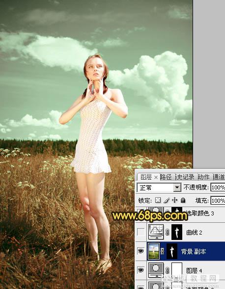 Photoshop将旷野人物图片调制出柔美的暗调青绿色18