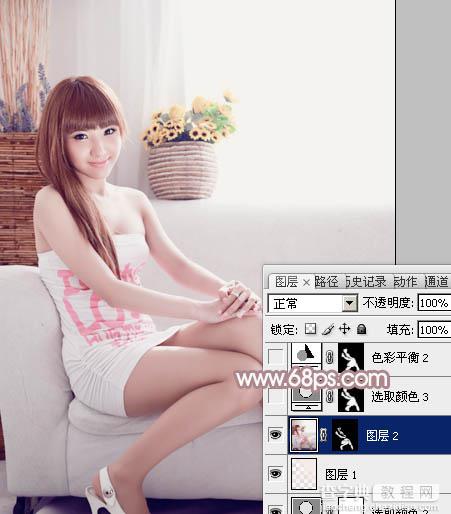 Photoshop为室内美女图片增加柔美的淡调紫褐色19