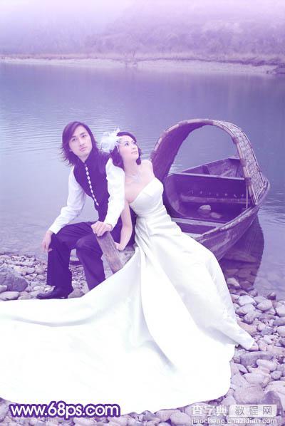 Photoshop将江景婚片调成纯美的蓝紫色22