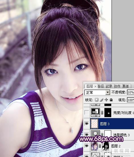 Photoshop将外景美女图片调成可爱的淡紫色16