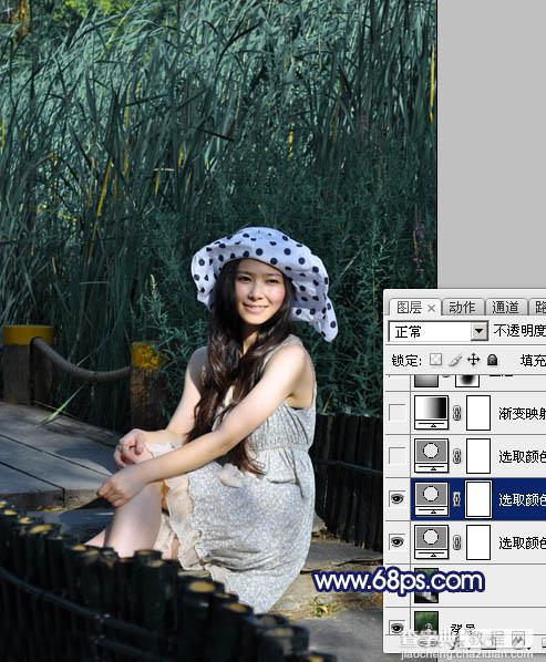 Photoshop打造暗调青紫色外景人物图片5