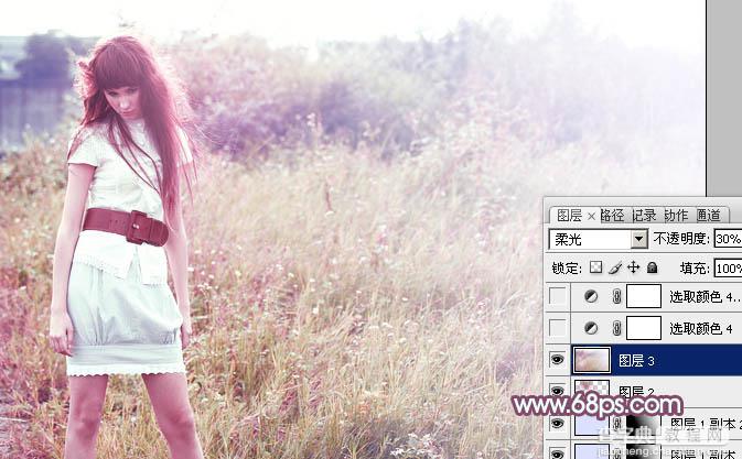 Photoshop将外景人物图片打造出唯美可爱的韩系粉调蓝紫色24