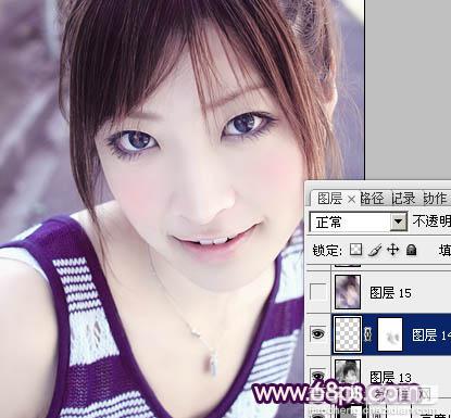 Photoshop为美女图片调制出粉嫩的淡紫色效果24