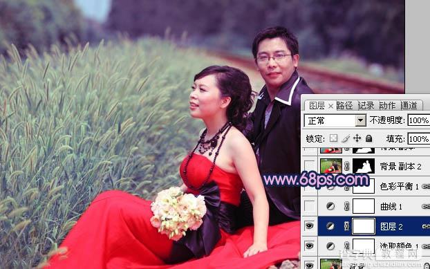 Photoshop将铁轨婚片调制成暗调青蓝色效果12