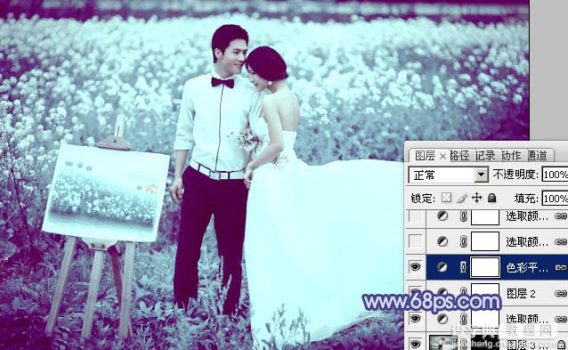 Photoshop将油菜花婚片打造出梦幻的蓝色效果15