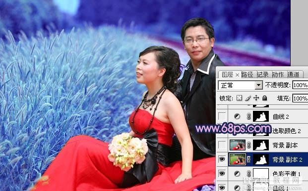 Photoshop将铁轨婚片调制成暗调青蓝色效果19