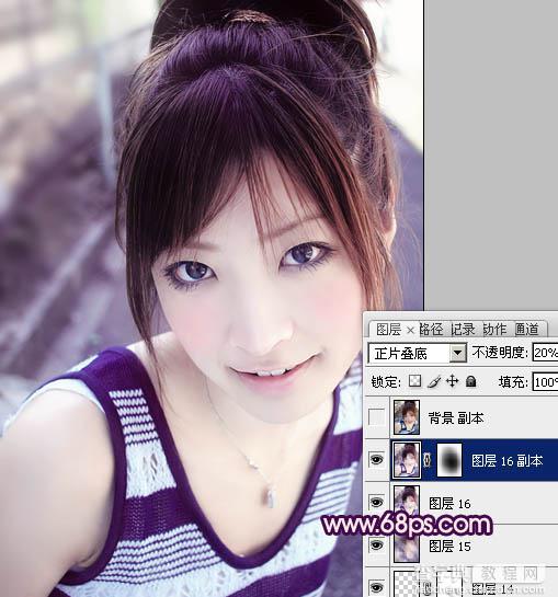 Photoshop将外景美女图片调成可爱的淡紫色27