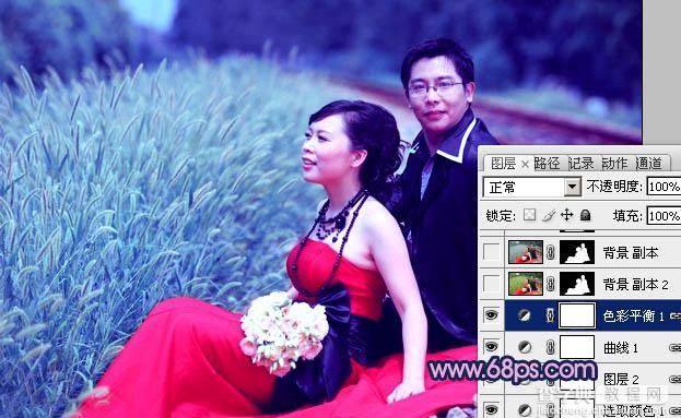 Photoshop将铁轨婚片调制成暗调青蓝色效果18