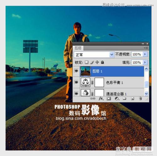 photoshop 金色调的公路上的人物照片8