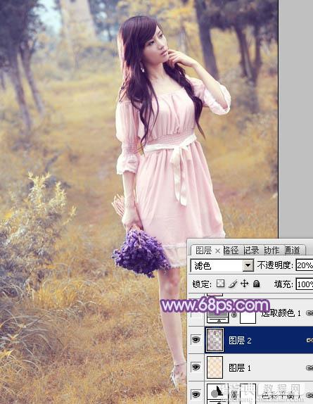 Photoshop将草地美女图片增加上梦幻的粉调蓝紫色效果15