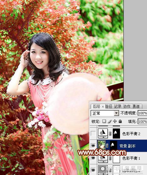 Photoshop将外景美女图片打造出柔美的淡调橙绿色效果18