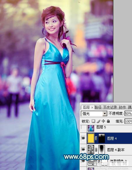 Photoshop下将街景美女图片调成时尚的青蓝色19