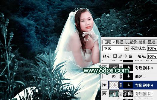 Photoshop将外景婚片打造出柔美的古典暗绿色效果19