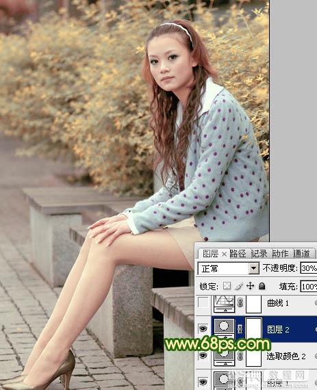 Photoshop将外景美女图片调制出温暖的橙绿色12