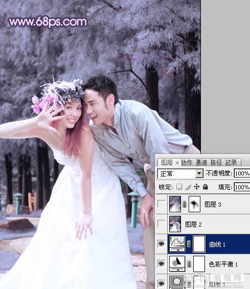 Photoshop将外景婚片打造成浪漫的紫红色14
