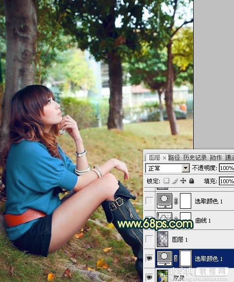 Photoshop将外景美女图片调制出柔美的夏日暖色调效果10