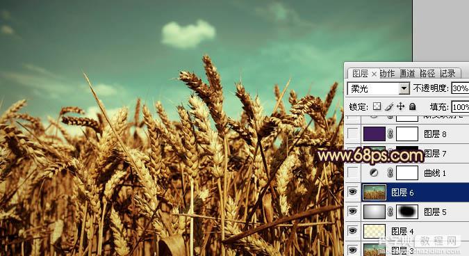 Photoshop下将麦穗图片调成古典暗青色18