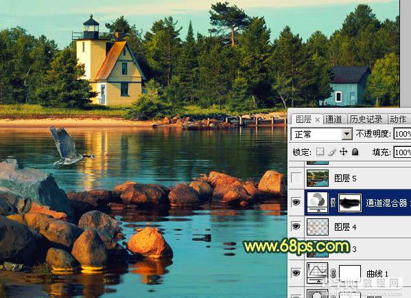 Photoshop 秀丽的晚霞湖光图调整方法18