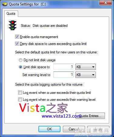 开启Windows Vista中的磁盘定额功能的步骤1