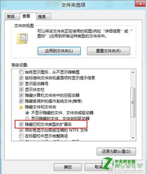 在windows8中显示已知文件类型的扩展名的方法3