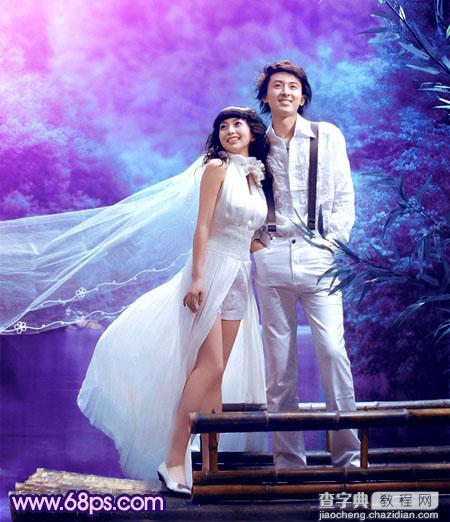 Photosho将河景婚片调制出梦幻的蓝紫色2