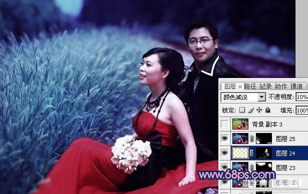 Photoshop将铁轨婚片调制成暗调青蓝色效果27