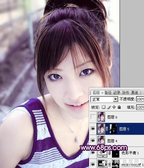 Photoshop将外景美女图片调成可爱的淡紫色19