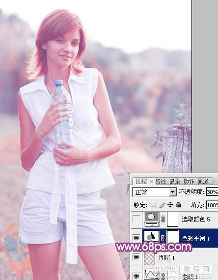 Photoshop将外景清纯美女图片增加上唯美的淡调蓝紫色效果16