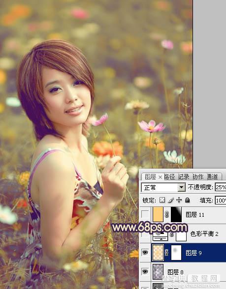 Photosho将花景美女图片调出流行的淡暖色效果24