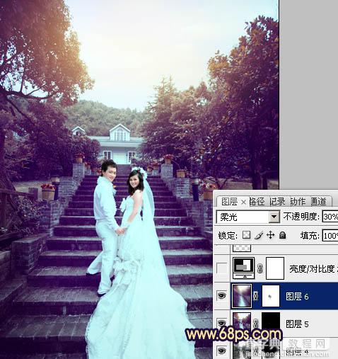 Photoshop为公园婚片加上柔美的暗调蓝紫色效果26