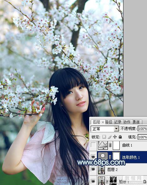 Photoshop为樱花中的美女图片增加粉嫩的蜜糖色9