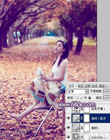 Photoshop将树林写真人物图片打造出漂亮的橙紫色14