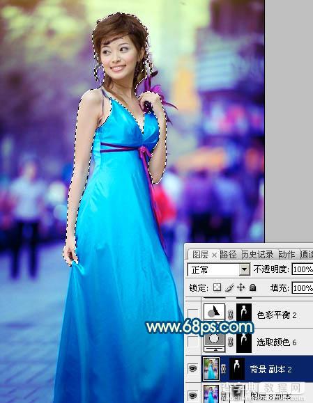 Photoshop下将街景美女图片调成时尚的青蓝色27