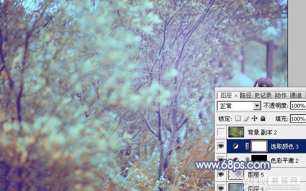 Photoshop为树林人物图片增加上唯美的韩系淡蓝色效果34
