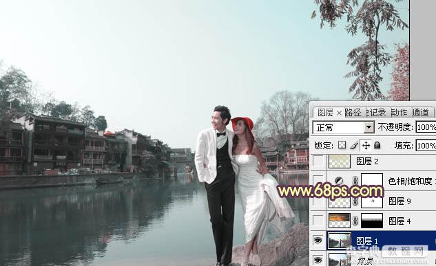 Photoshop将古镇婚片调制出漂亮的霞光色效果3