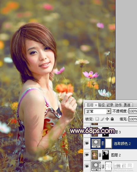 Photosho将花景美女图片调出流行的淡暖色效果11