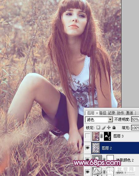 Photoshop为草地美女图片增加柔美的橙褐色效果19