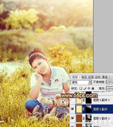 Photoshop将草地人物图片调制出柔美的黄褐色效果23
