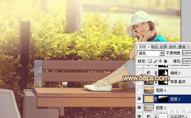 Photoshop为公园美女图片调制出唯美的淡黄回忆色21