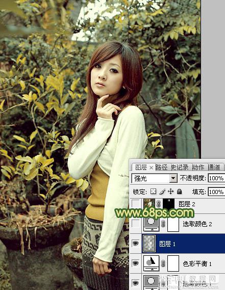 Photoshop将树木边的美女图片调制出纯美的秋季黄绿色效果18
