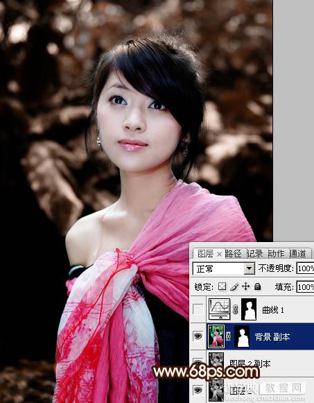 Photoshop将外景美女图片调制出非常有个性的橙褐色5