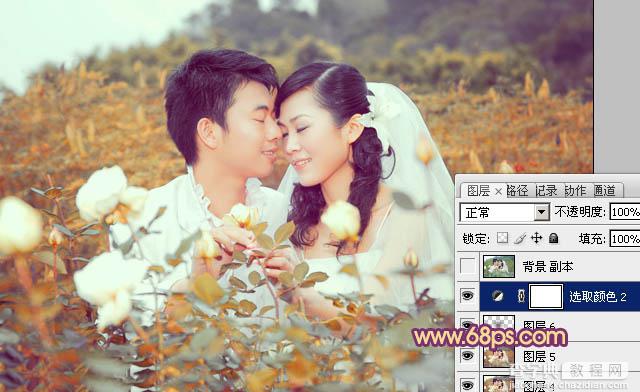 Photoshop为玫瑰园中的情侣图片增加经典橙褐色29