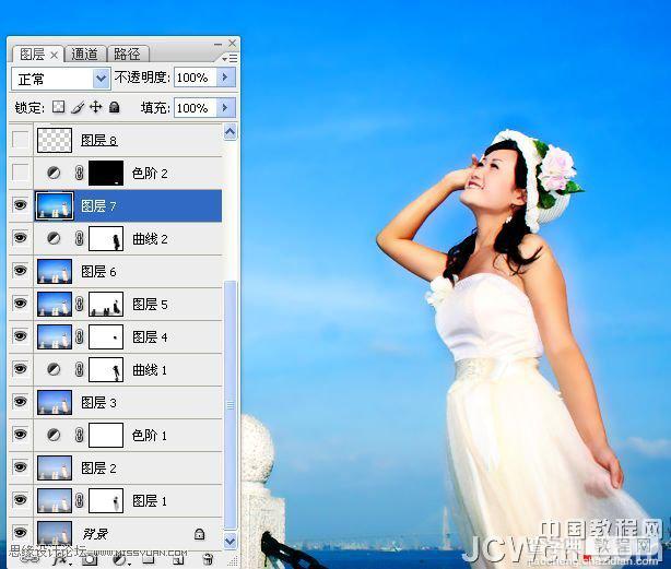 Photoshop调出海景人物图片纯美的蓝色调19