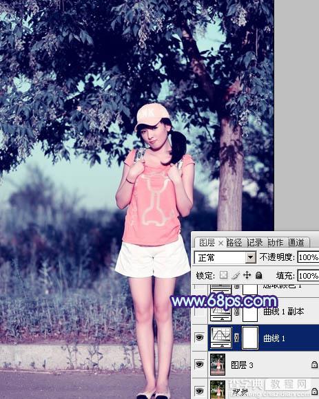 Photoshop为外景美女图片增加上流行的韩系粉蓝色效果8